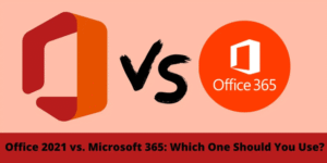 A hero image comparing Microsoft 365 vs Office 2021, illustrating the choice between a subscription and a perpetual lifetime license.