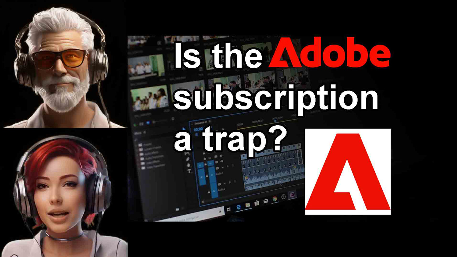 A graphic comparing the Adobe Photoshop 2024 subscription model to a lifetime license key, highlighting the benefits of a one-time purchase.