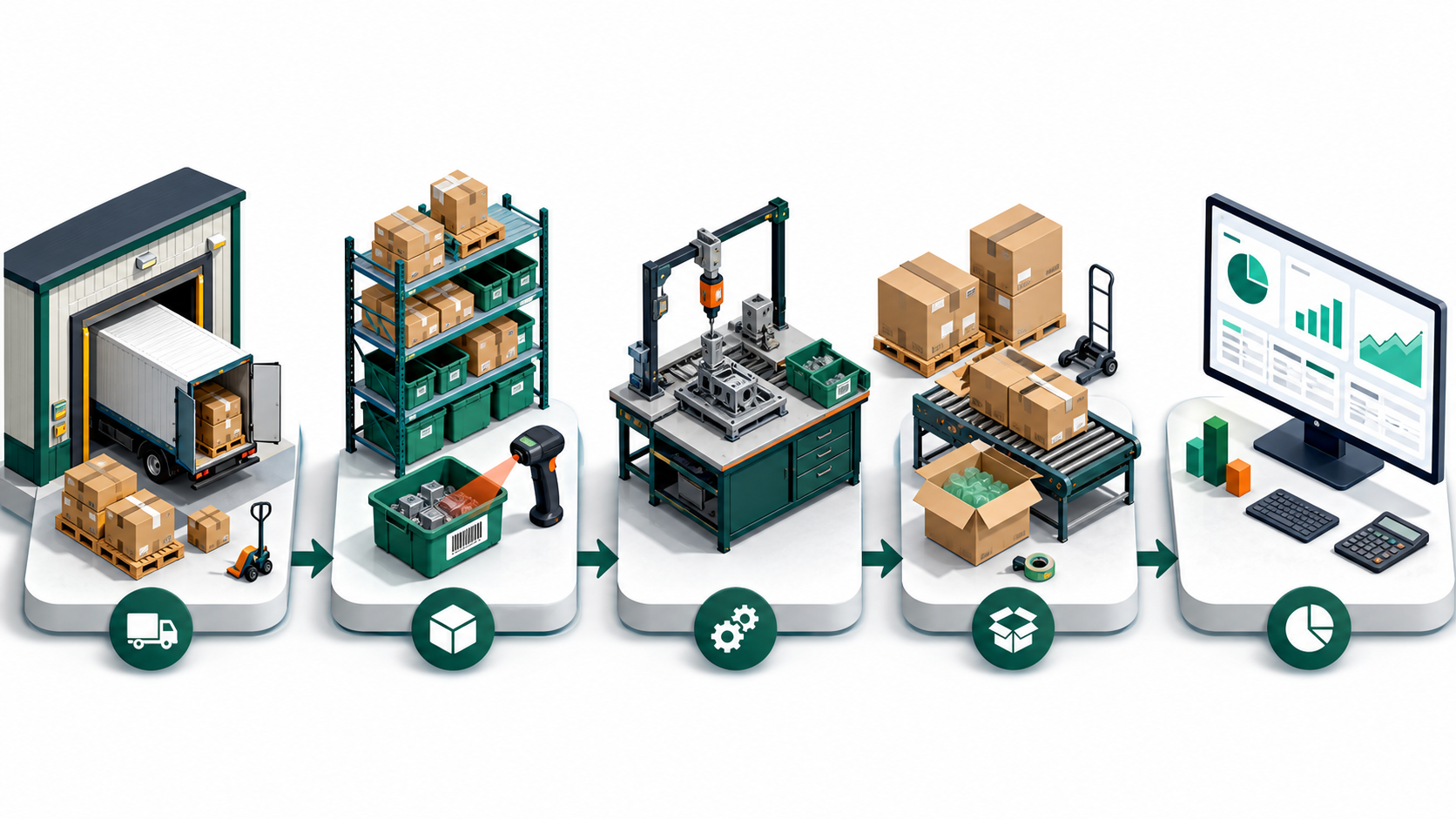 Receiving, inventory, assembly, fulfillment and accounting workflow for a wholesale business